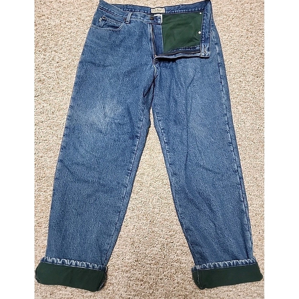 LL Bean Fleece Lined Jeans Mens 35x33 Relaxed Fit Straight Leg Heavy Denim